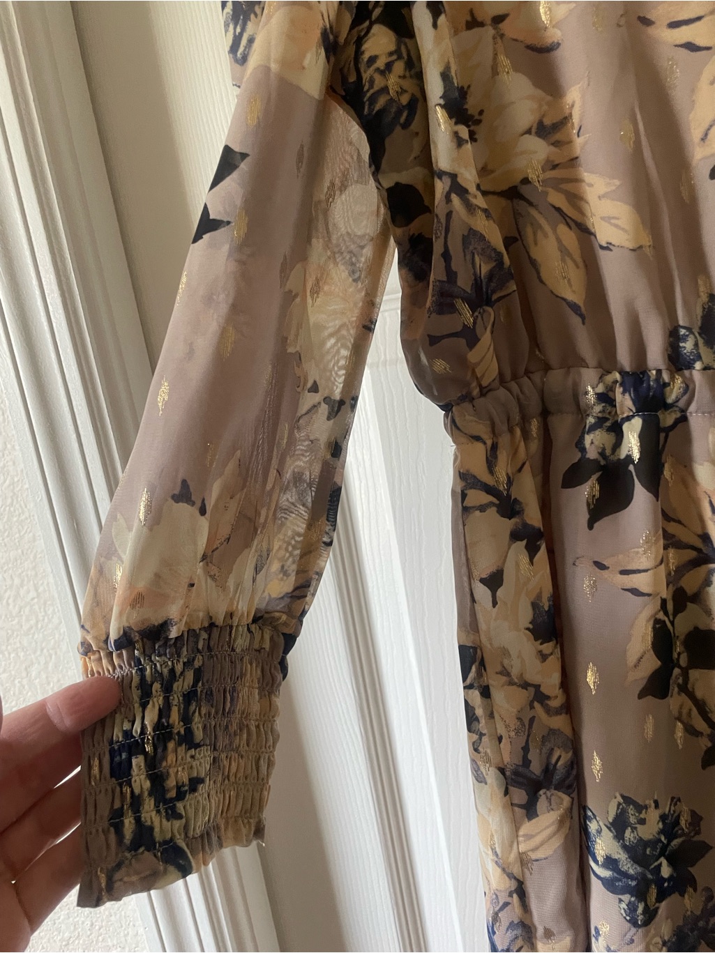 Y2k Cold-Shoulder Floral Chiffon Dress In Taupe New With Tags 1x — image 3 of 5